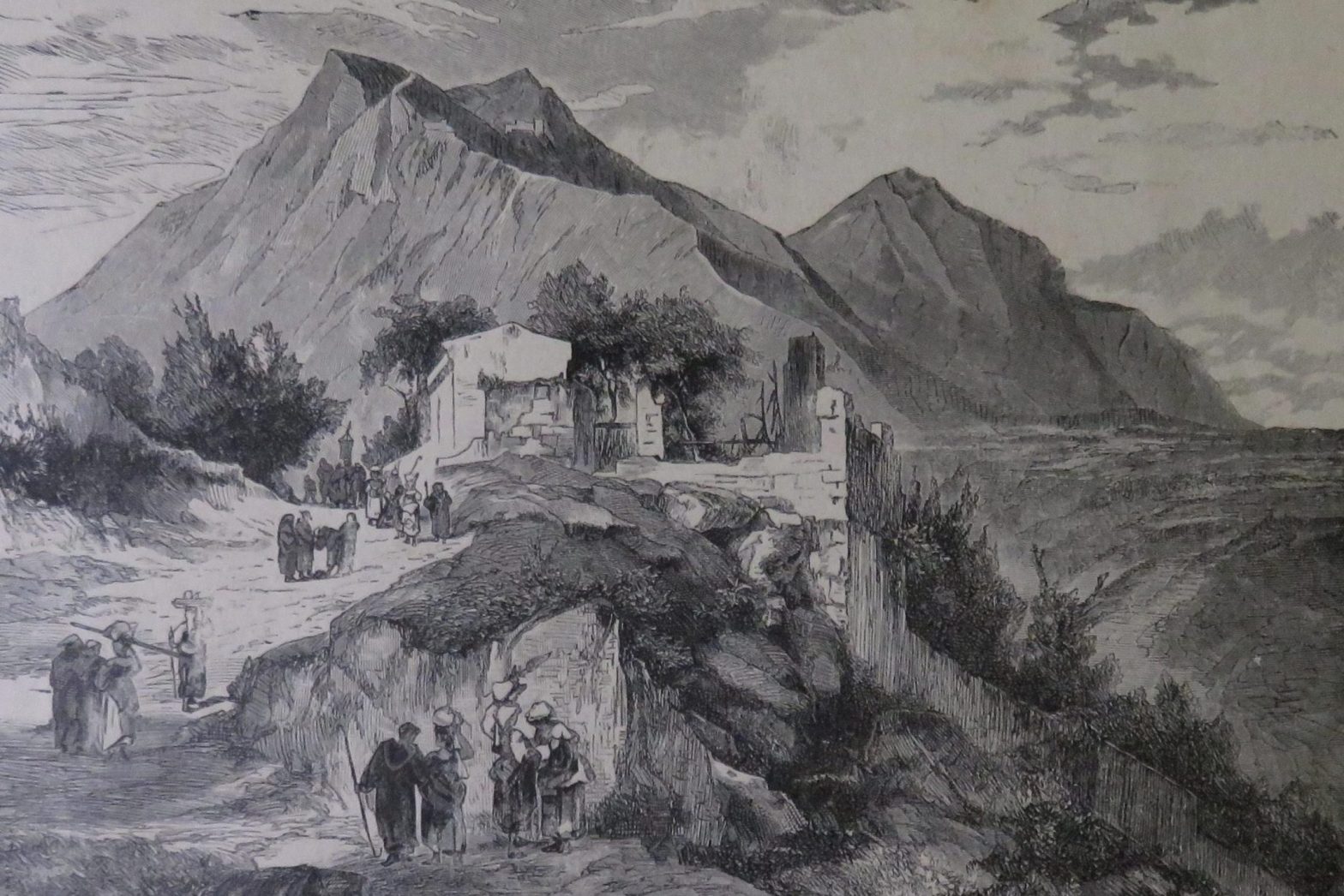 Xilografia dell’Ottocento . La strada che porta al Santuario di Montevergine